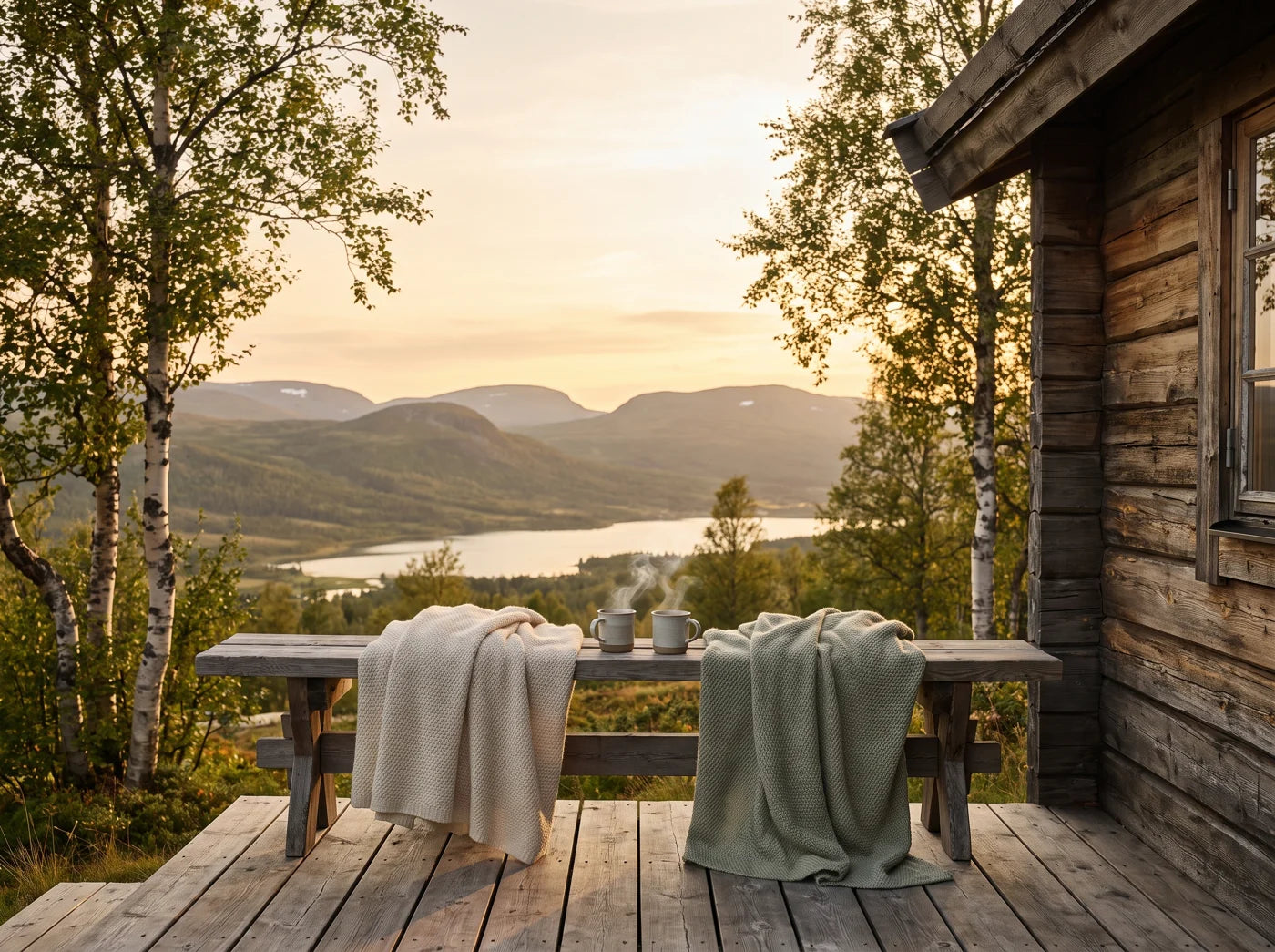 Fjällstuga med utsikt över fjällen (illustrativ bild)